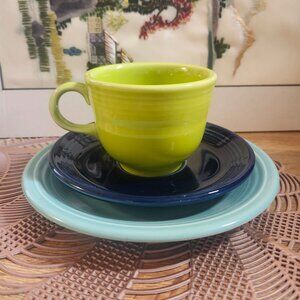 Fiestaware 3 Pc Mismatched Set Green, Lemongrass, Cobalt Blue
